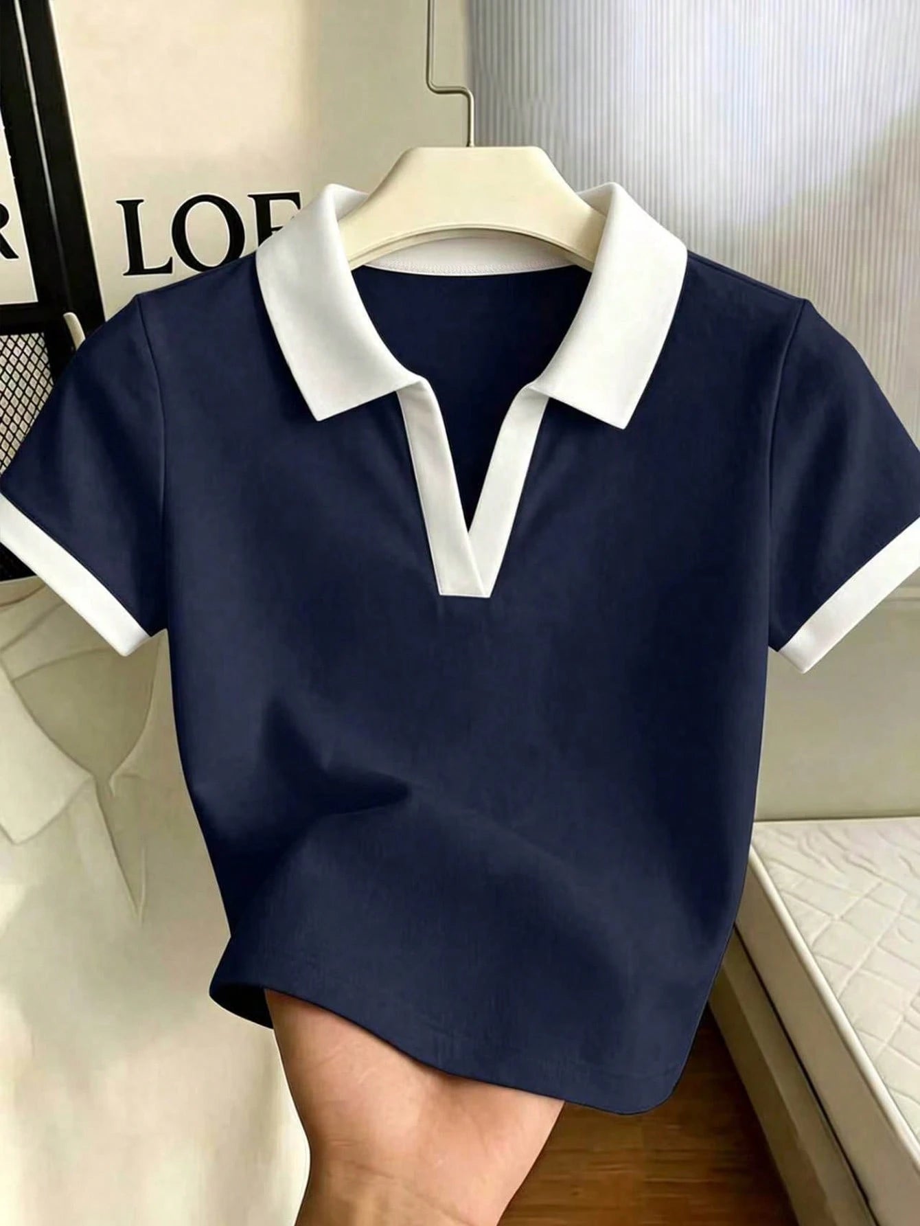 Plus Size Women's Contrast Color Collar Short Sleeve Casual T-Shirt