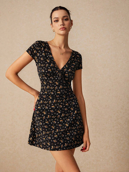 Poéselle Women's Fashion Sweet V-Neck Floral Print A-Line Dress, Dresses, Spring Beach Y2k Summer, Cute For Women