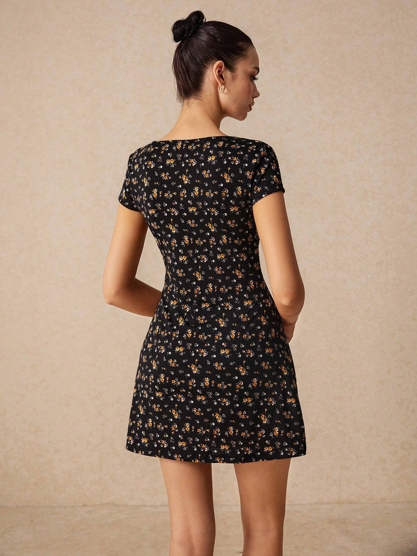 Poéselle Women's Fashion Sweet V-Neck Floral Print A-Line Dress, Dresses, Spring Beach Y2k Summer, Cute For Women