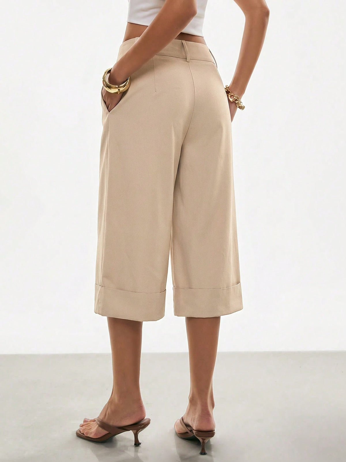 Poéselle Women Summer Casual Wide-Leg Gaucho Pants, City Break Holidays, Fashionable Commuter Formal Office Trousers
