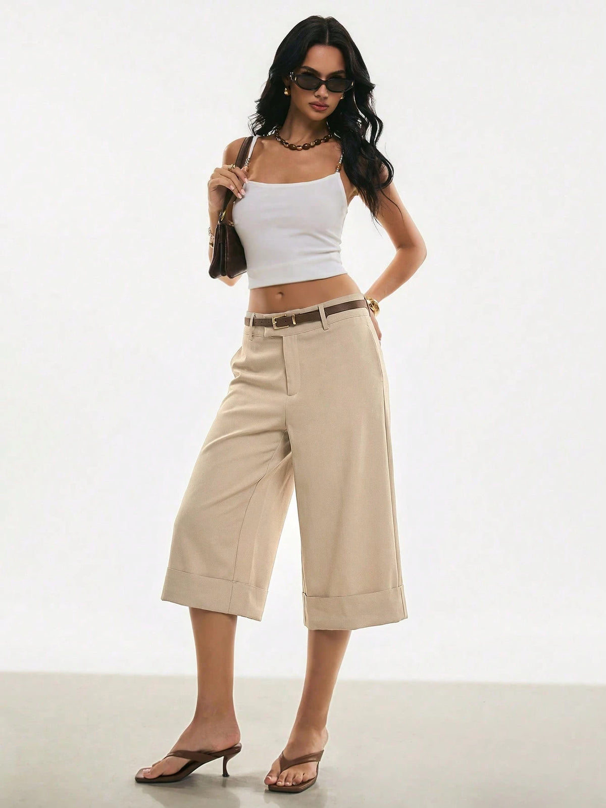 Poéselle Women Summer Casual Wide-Leg Gaucho Pants, City Break Holidays, Fashionable Commuter Formal Office Trousers
