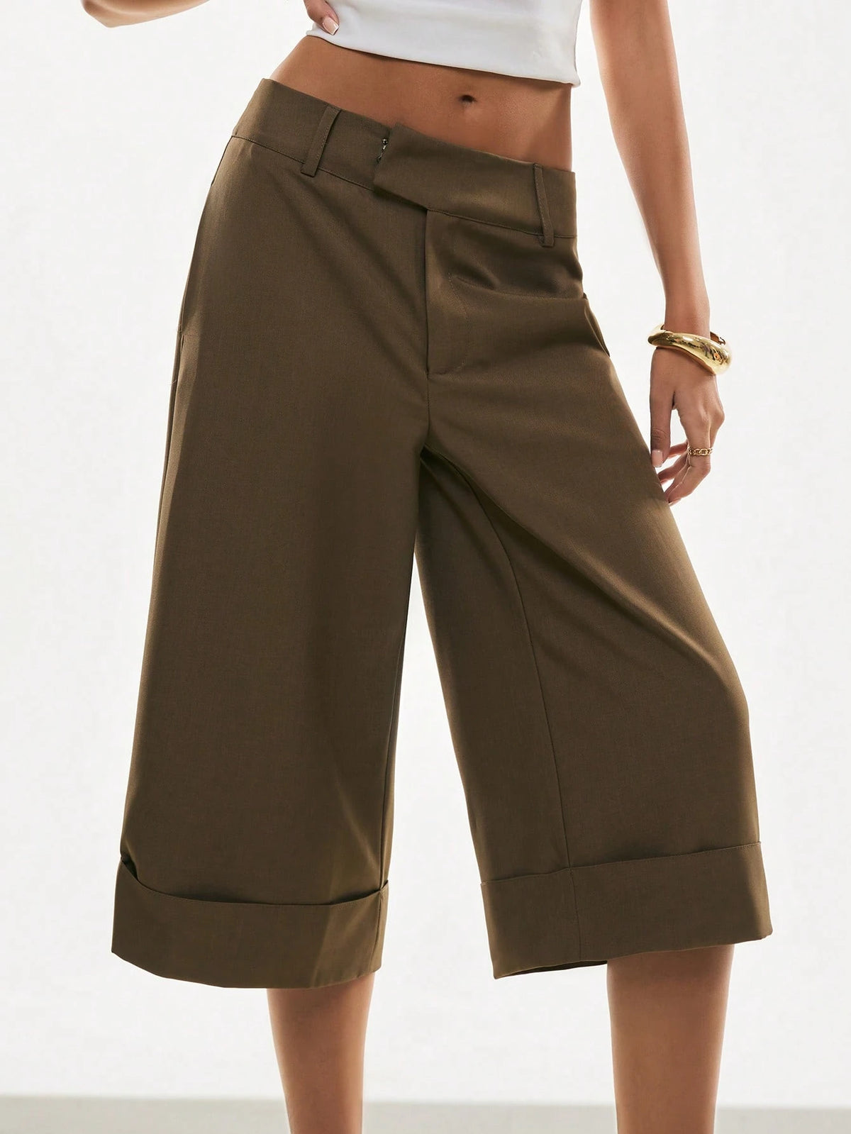 Poéselle Women Summer Casual Wide-Leg Gaucho Pants, City Break Holidays, Fashionable Commuter Formal Office Trousers