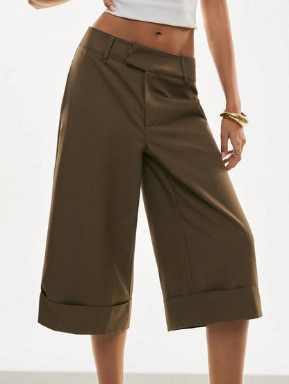 Poéselle Women Summer Casual Wide-Leg Gaucho Pants, City Break Holidays, Fashionable Commuter Formal Office Trousers