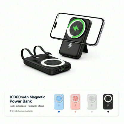 Pocket-Friendly White 10000mAh Wireless Charger With Magnetic Ring And 22.5W Fast Charging, With Clear Remaining-Power Screen, Green Magnetic Ring And Adjustable Folding Support, Designed For IPhone 1