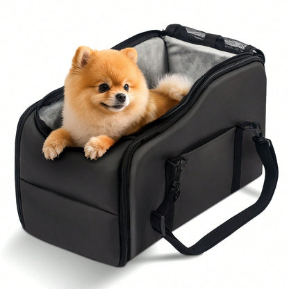 Portable Dog Car Seat For Small Dogs- Pet Booster Seat With Fixed Leash, Adjustable Straps, Storage Pocket- Center Console Puppy Car Seat For Travel, Support Pet Up To 12lbs