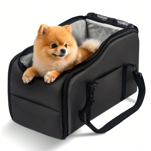 Portable Dog Car Seat For Small Dogs- Pet Booster Seat With Fixed Leash, Adjustable Straps, Storage Pocket- Center Console Puppy Car Seat For Travel, Support Pet Up To 12lbs