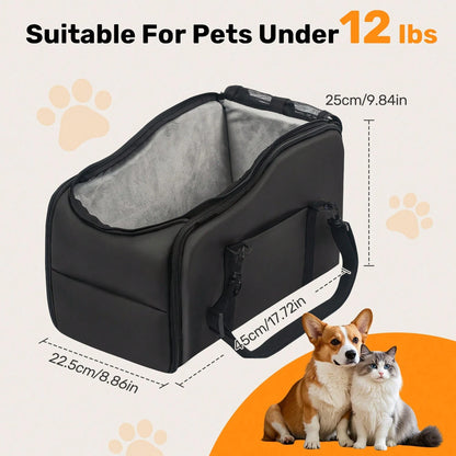 Portable Dog Car Seat For Small Dogs- Pet Booster Seat With Fixed Leash, Adjustable Straps, Storage Pocket- Center Console Puppy Car Seat For Travel, Support Pet Up To 12lbs