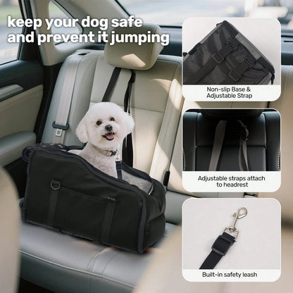 Portable Dog Car Seat For Small Dogs- Pet Booster Seat With Fixed Leash, Adjustable Straps, Storage Pocket- Center Console Puppy Car Seat For Travel, Support Pet Up To 12lbs