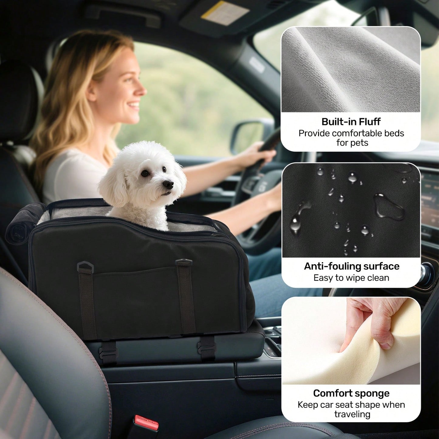 Portable Dog Car Seat For Small Dogs- Pet Booster Seat With Fixed Leash, Adjustable Straps, Storage Pocket- Center Console Puppy Car Seat For Travel, Support Pet Up To 12lbs