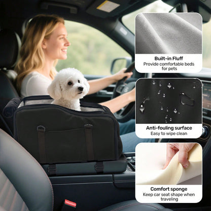 Portable Dog Car Seat For Small Dogs- Pet Booster Seat With Fixed Leash, Adjustable Straps, Storage Pocket- Center Console Puppy Car Seat For Travel, Support Pet Up To 12lbs