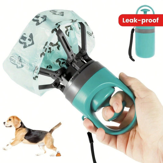 Portable Dog Poop Scooper With Bag Dispenser- Durable Plastic, Teal, Claw Design For Efficient Waste Pickup, Includes Leak-Proof Bags, Ideal For Outdoor Use
