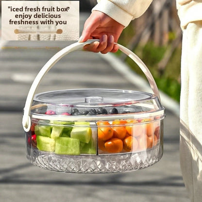 Portable Five-Section Fruit And Nut Storage Tray With Handle, Sealed And Moisture-Proof, Suitable For Home And Outdoor Picnics, Round Shape With Lid, Perfect For Snacks