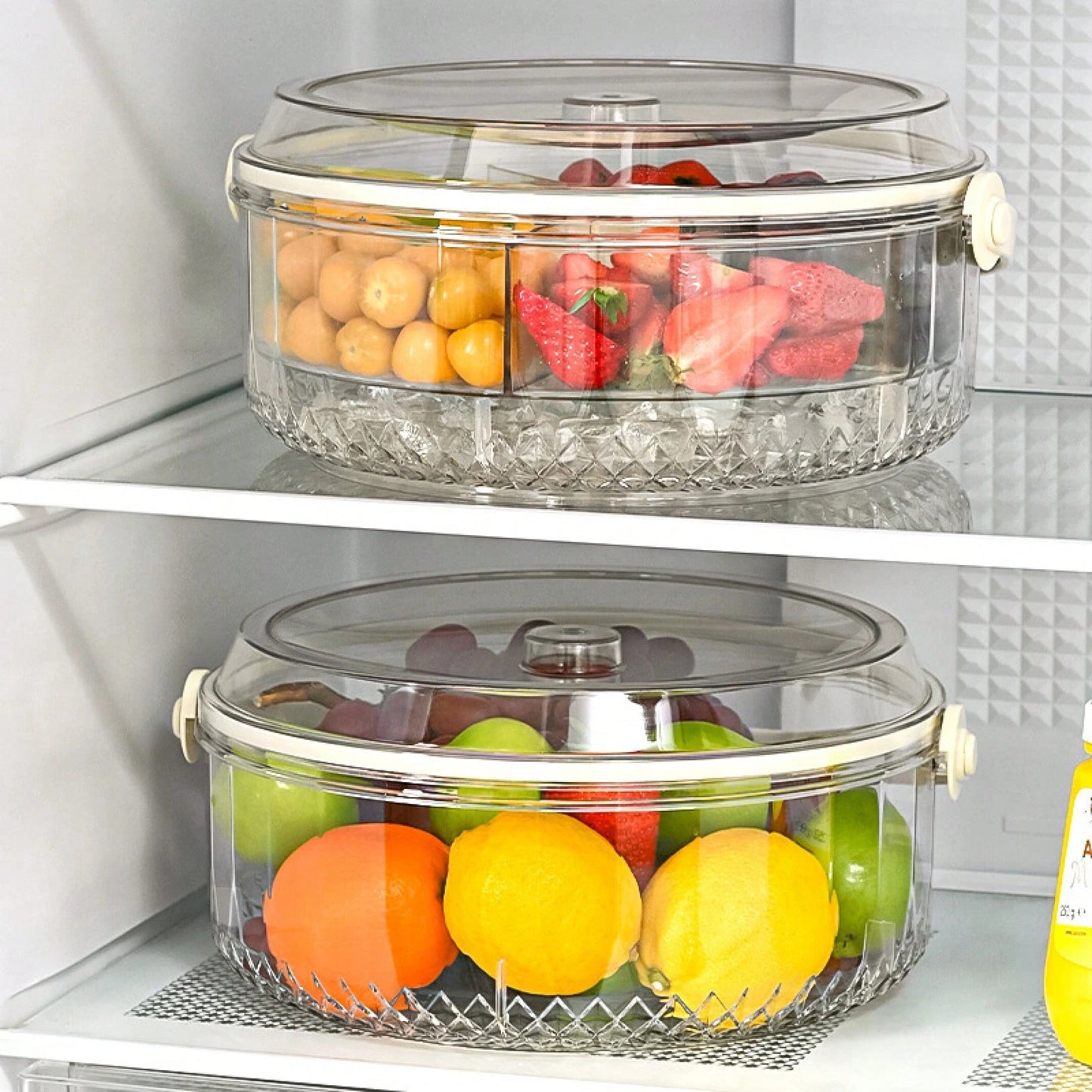 Portable Five-Section Fruit And Nut Storage Tray With Handle, Sealed And Moisture-Proof, Suitable For Home And Outdoor Picnics, Round Shape With Lid, Perfect For Snacks