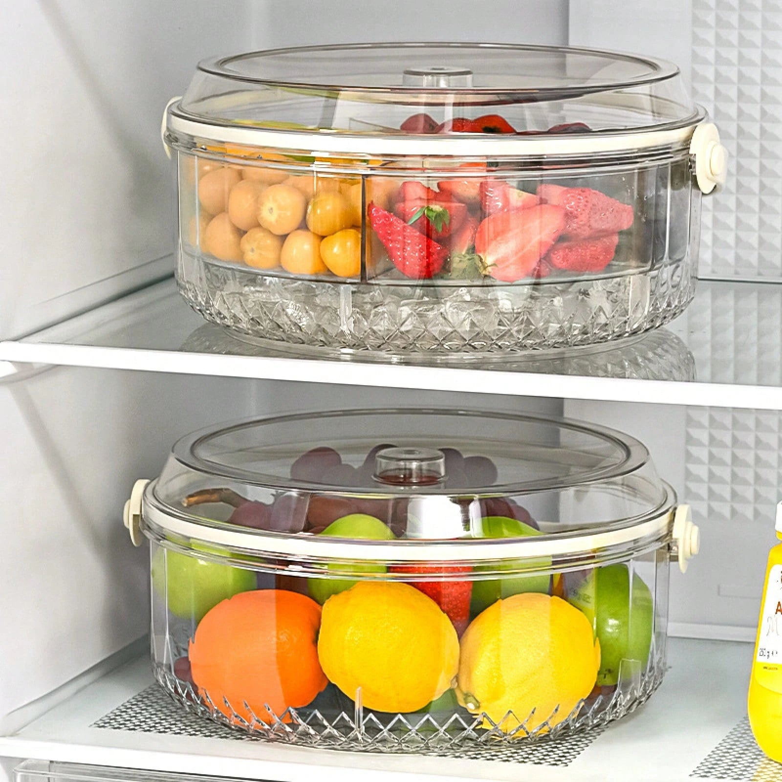 Portable Five-Section Fruit And Nut Storage Tray With Handle, Sealed And Moisture-Proof, Suitable For Home And Outdoor Picnics, Round Shape With Lid, Perfect For Snacks