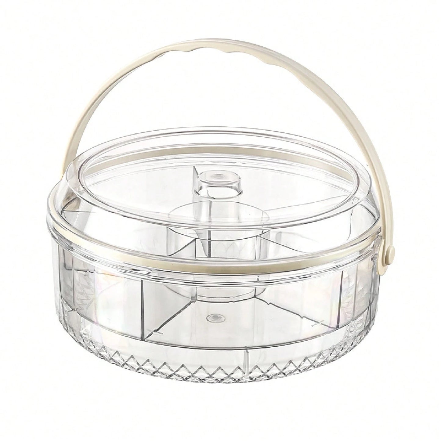 Portable Five-Section Fruit And Nut Storage Tray With Handle, Sealed And Moisture-Proof, Suitable For Home And Outdoor Picnics, Round Shape With Lid, Perfect For Snacks