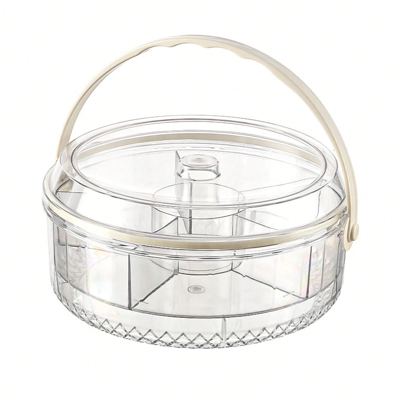 Portable Five-Section Fruit And Nut Storage Tray With Handle, Sealed And Moisture-Proof, Suitable For Home And Outdoor Picnics, Round Shape With Lid, Perfect For Snacks