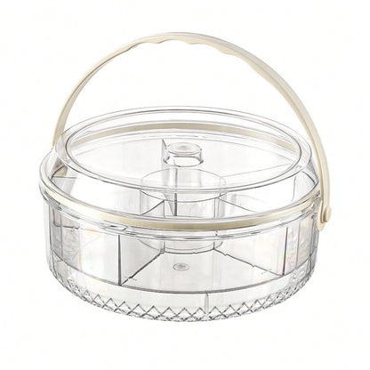 Portable Five-Section Fruit And Nut Storage Tray With Handle, Sealed And Moisture-Proof, Suitable For Home And Outdoor Picnics, Round Shape With Lid, Perfect For Snacks
