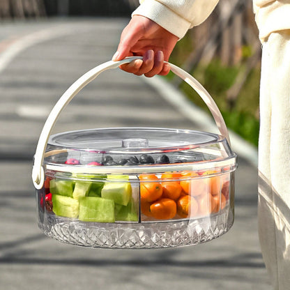Portable Five-Section Fruit And Nut Storage Tray With Handle, Sealed And Moisture-Proof, Suitable For Home And Outdoor Picnics, Round Shape With Lid, Perfect For Snacks