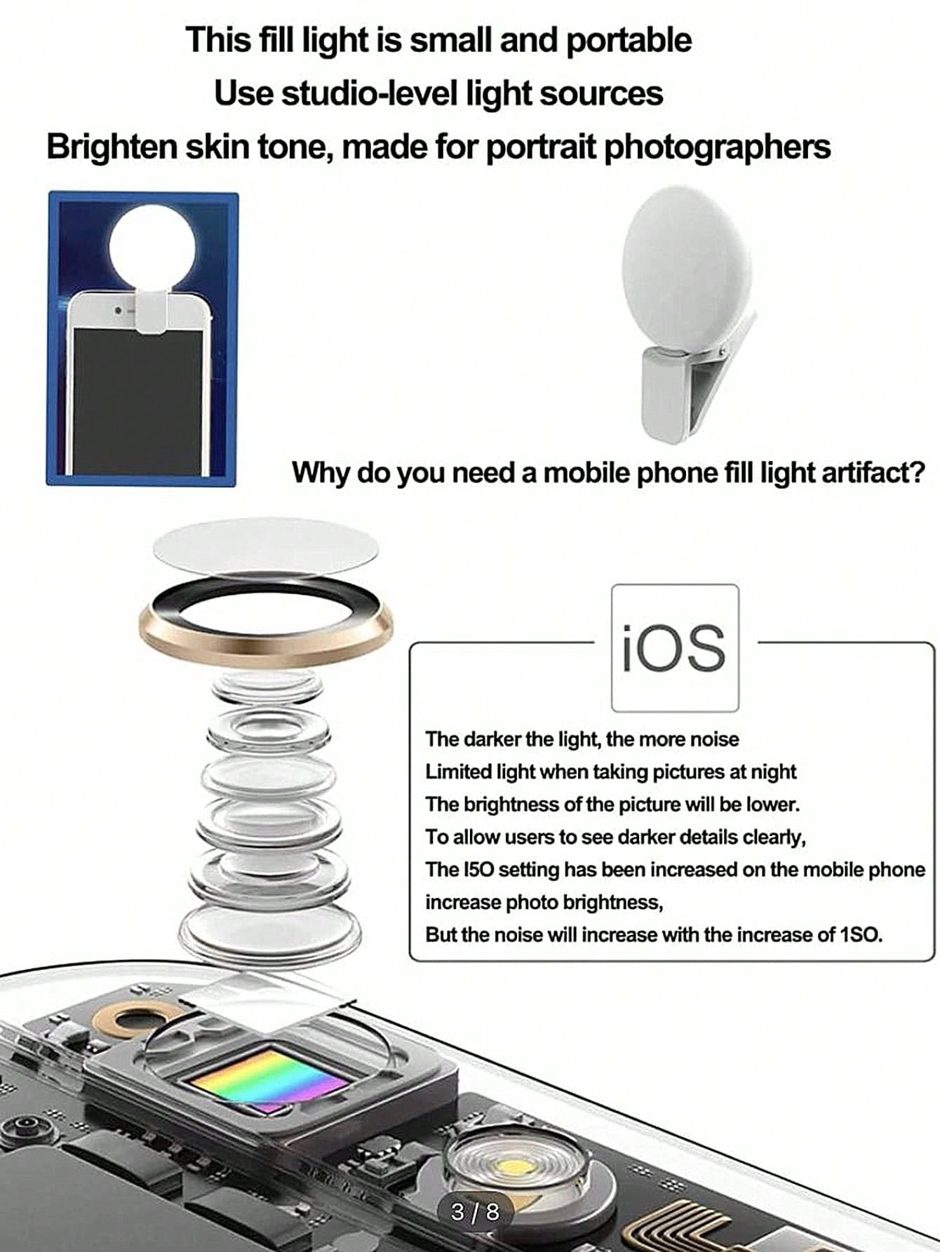 Portable LED Selfie Ring Light, Portable Lighting Lamp, Beauty Ring Light For Photography, Clip-On Selfie Light For Live Streaming, LED Light, Night Light, Reading Light, Suitable For Camping, Room De