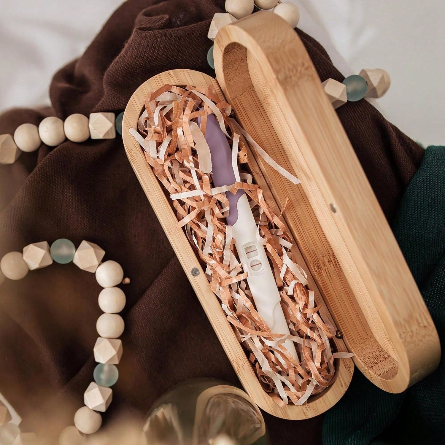 Pregnancy Annoucement Pregnancy Test Keepsake Box Baby Reveal To Husband Surprise Announcement Gift Bamboo Annoucement Gifts With Raffia Baby Annoucement Gifts Box