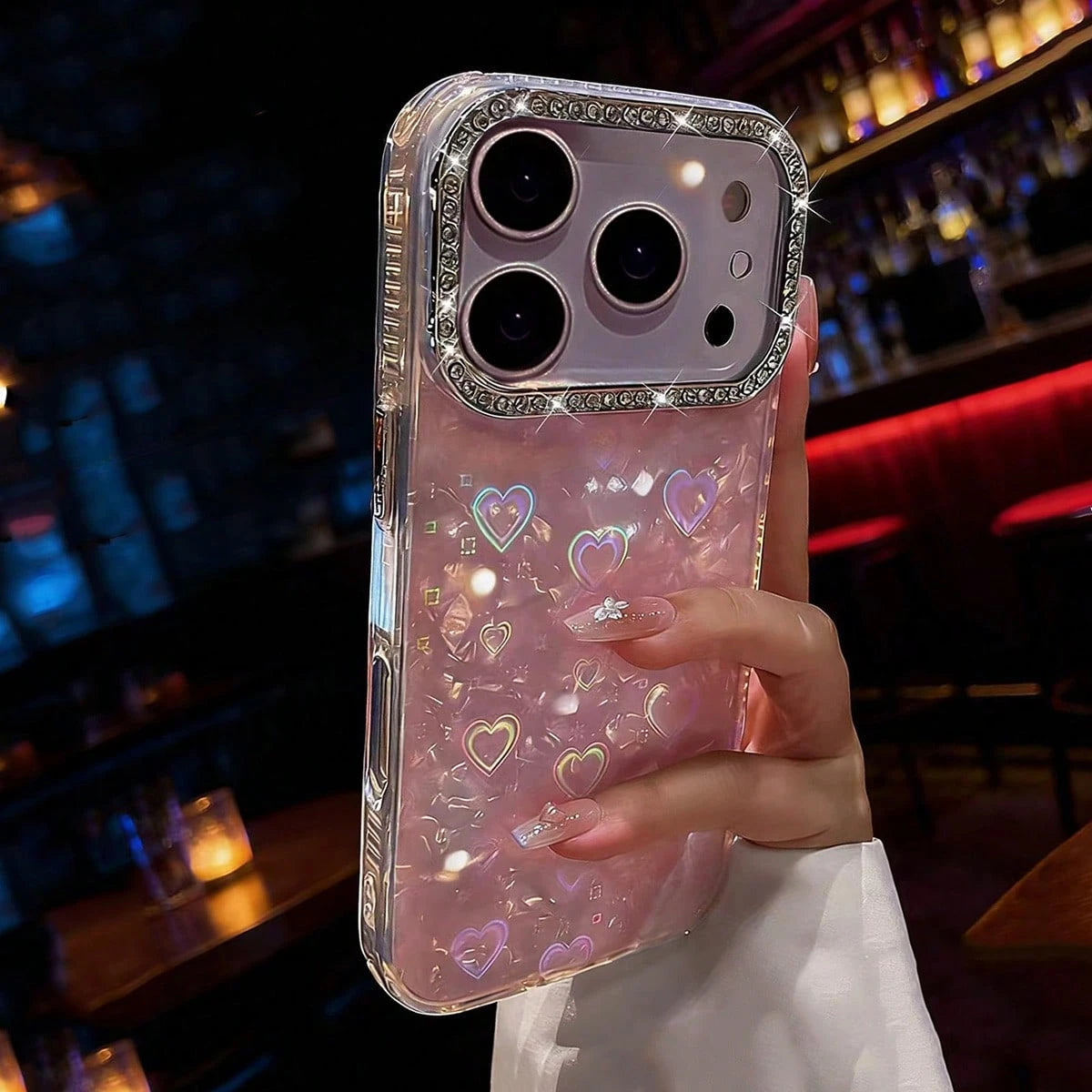 Premium Rhinestone Decor Bright White Heart Phone Case Compatible With IPhone 17 Pro Max/17 Pro/17 Air/17/16 Pro Max/16/16 Pro/16 Plus/15/15 Pro Max/15 Pro/15 Plus/11/12/13/14 Pro Max/11 Pro/11 Pro Ma