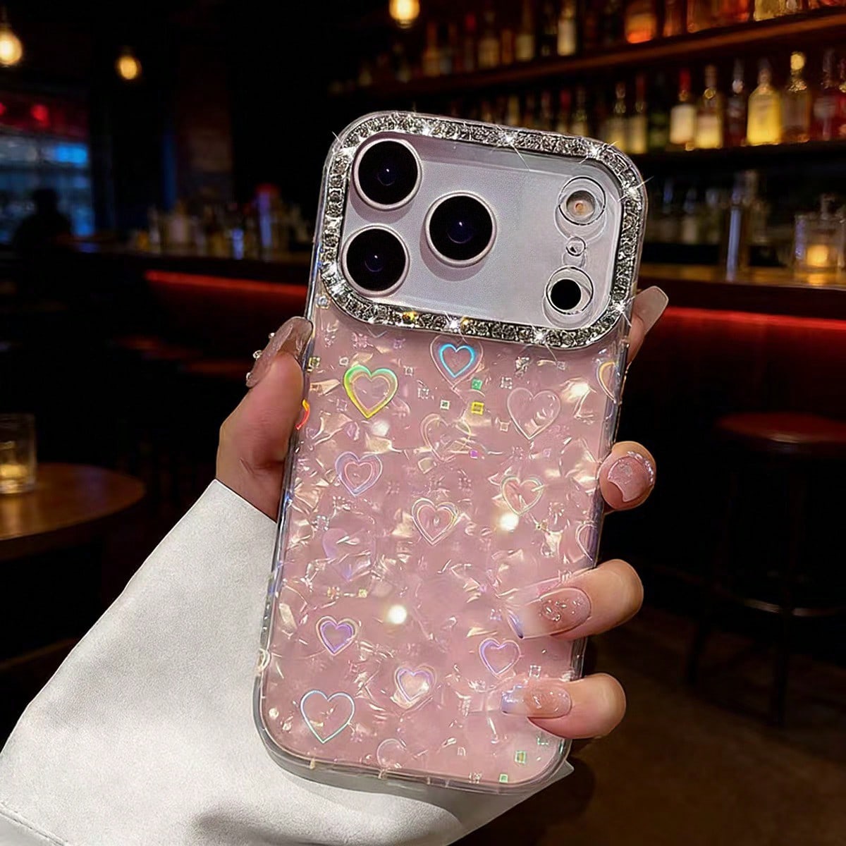 Premium Rhinestone Decor Bright White Heart Phone Case Compatible With IPhone 17 Pro Max/17 Pro/17 Air/17/16 Pro Max/16/16 Pro/16 Plus/15/15 Pro Max/15 Pro/15 Plus/11/12/13/14 Pro Max/11 Pro/11 Pro Ma