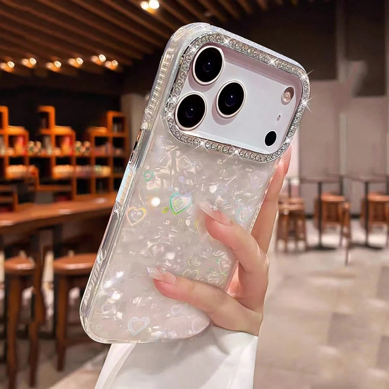 Premium Rhinestone Decor Bright White Heart Phone Case Compatible With IPhone 17 Pro Max/17 Pro/17 Air/17/16 Pro Max/16/16 Pro/16 Plus/15/15 Pro Max/15 Pro/15 Plus/11/12/13/14 Pro Max/11 Pro/11 Pro Ma