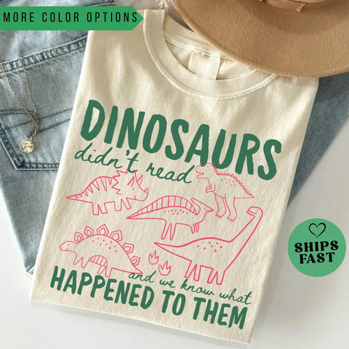 Preppy Teacher Shirt Funny Dinosaur Reading Graphic Tee Back To School Women Summer Casual Short Sleeve Top Cute Librarian School Humorous T-Shirt