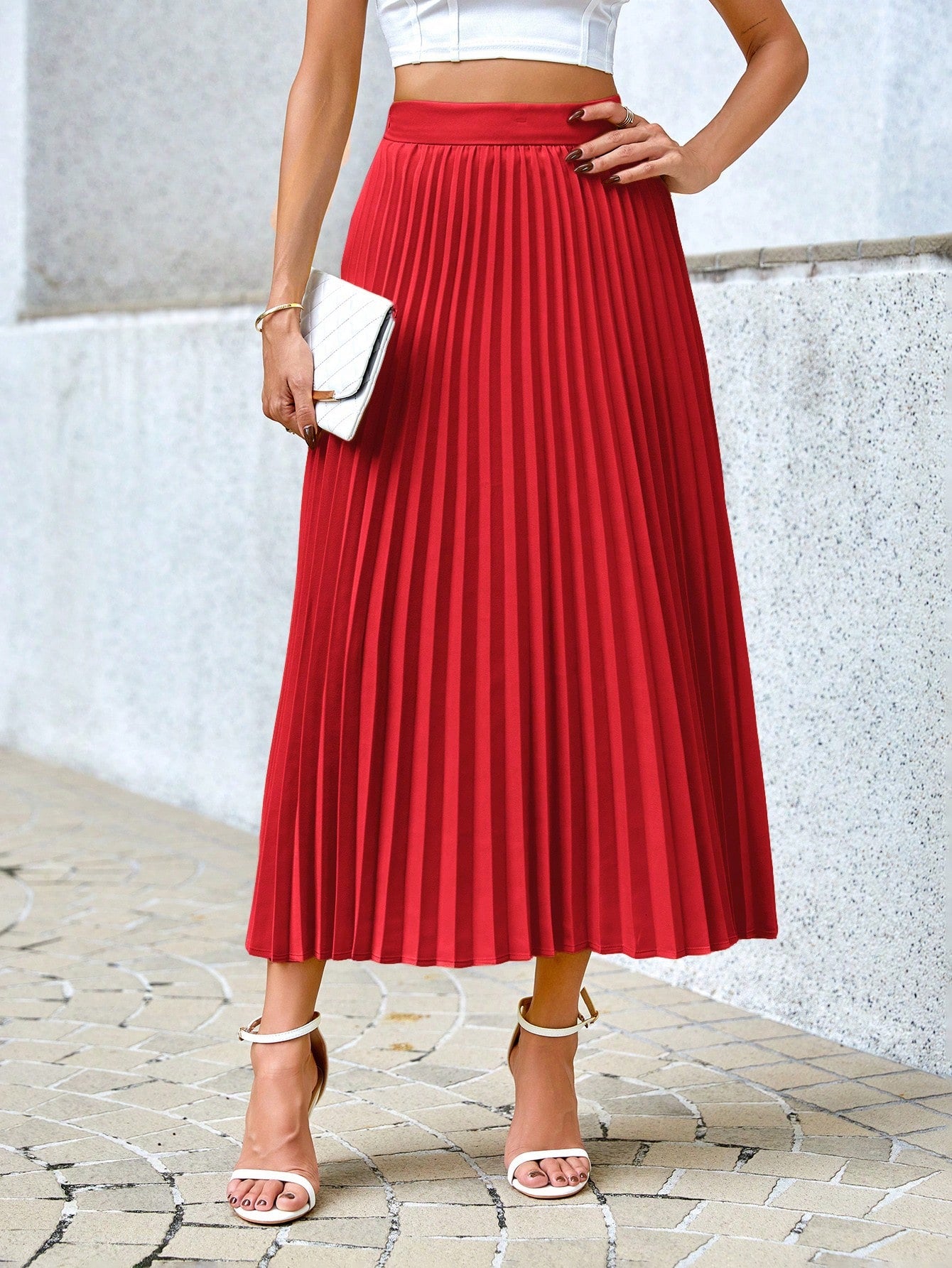 Privé Women Solid Color Daily Wear Pleated Skirt