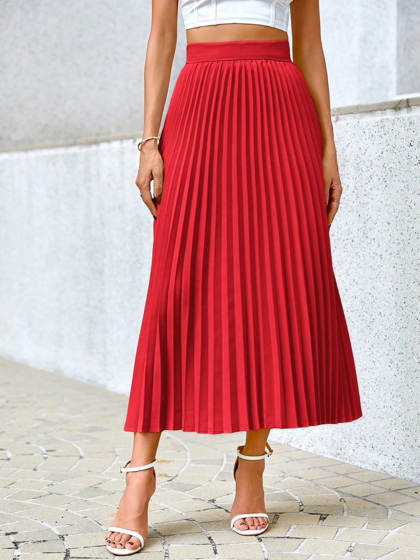 Privé Women Solid Color Daily Wear Pleated Skirt