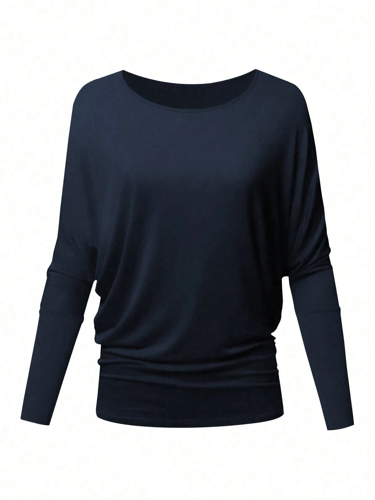 Qadelle Women's Fashion Oversized Round Neck Batwing Sleeve Side Ruched Long Sleeve T-Shirt