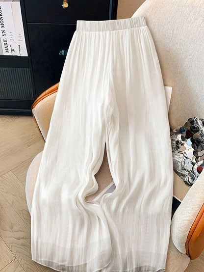 Qadelle Women's Solid Color Loose Wide Leg Pants, Elastic Waist, Summer Fall Cloth For Women
