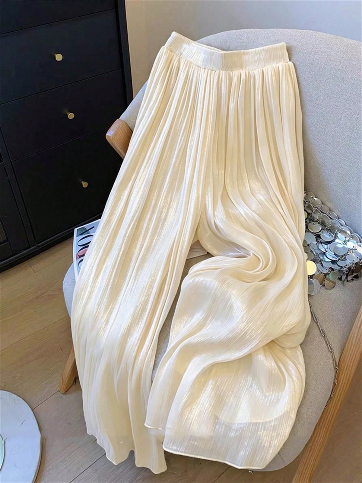 Qadelle Women's Solid Color Loose Wide Leg Pants, Elastic Waist, Summer Fall Cloth For Women