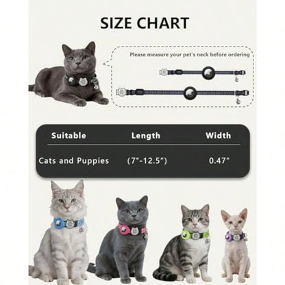 QR Code And AirTag Breakaway Reflective Waterproof Cat Collar With Bell Smart Scan Pet ID Tag And Built-In Apple AirTag Holder Adjustable Safety Collar For Indoor/Outdoor Cats-Red