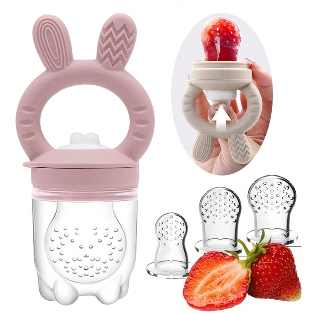 Rabbit Nibble Fruit & Vegetable Teethers Feeding Pacifier, With 3 Extra Nibble Bags In S, M, L Sizes (Size M Included In Nibble Set)