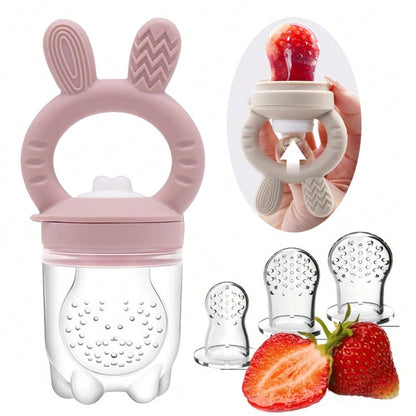 Rabbit Nibble Fruit & Vegetable Teethers Feeding Pacifier, With 3 Extra Nibble Bags In S, M, L Sizes (Size M Included In Nibble Set)