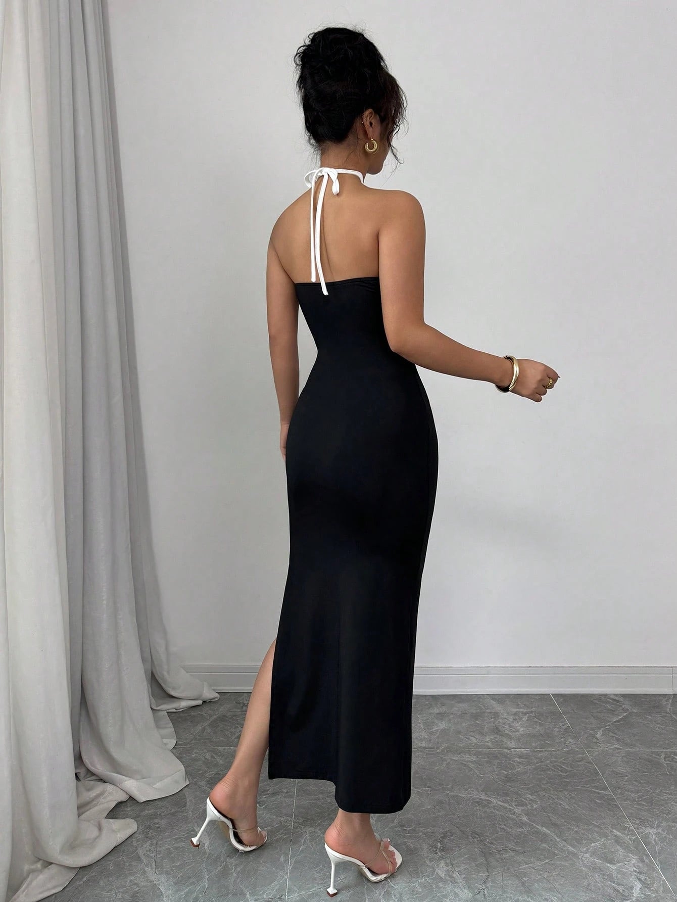 Rafferiza French Style Elegant Sexy Ombre Hollow Out Backless Slit Bodycon Dress For Women