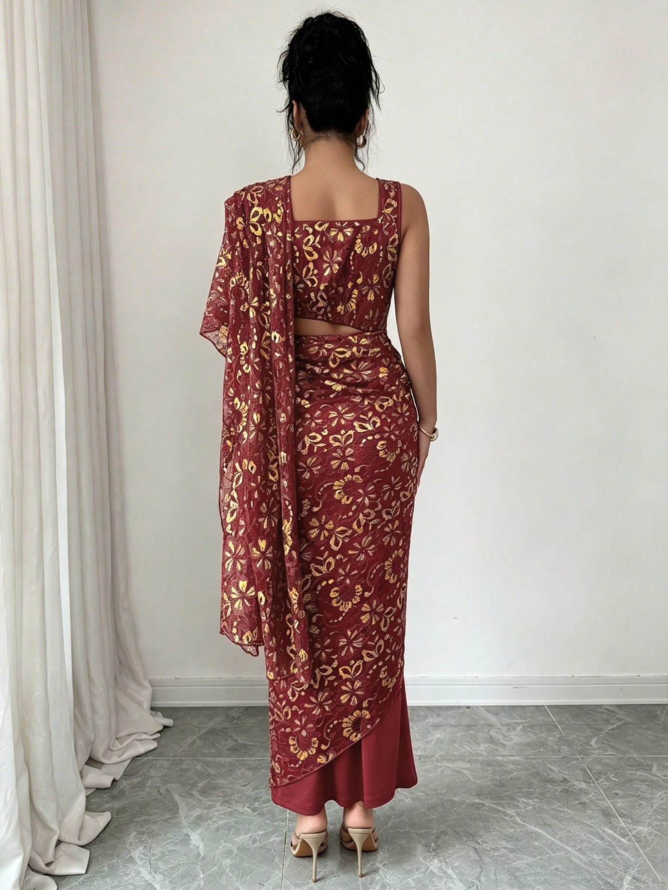 Rafferiza Women's Elegant Burgundy Lace Shawl Dress,Autumn Backless Bodycon Slip Dress For Wedding,Festivals,Casual Parties,Banquets,Daily Commute,Green Style