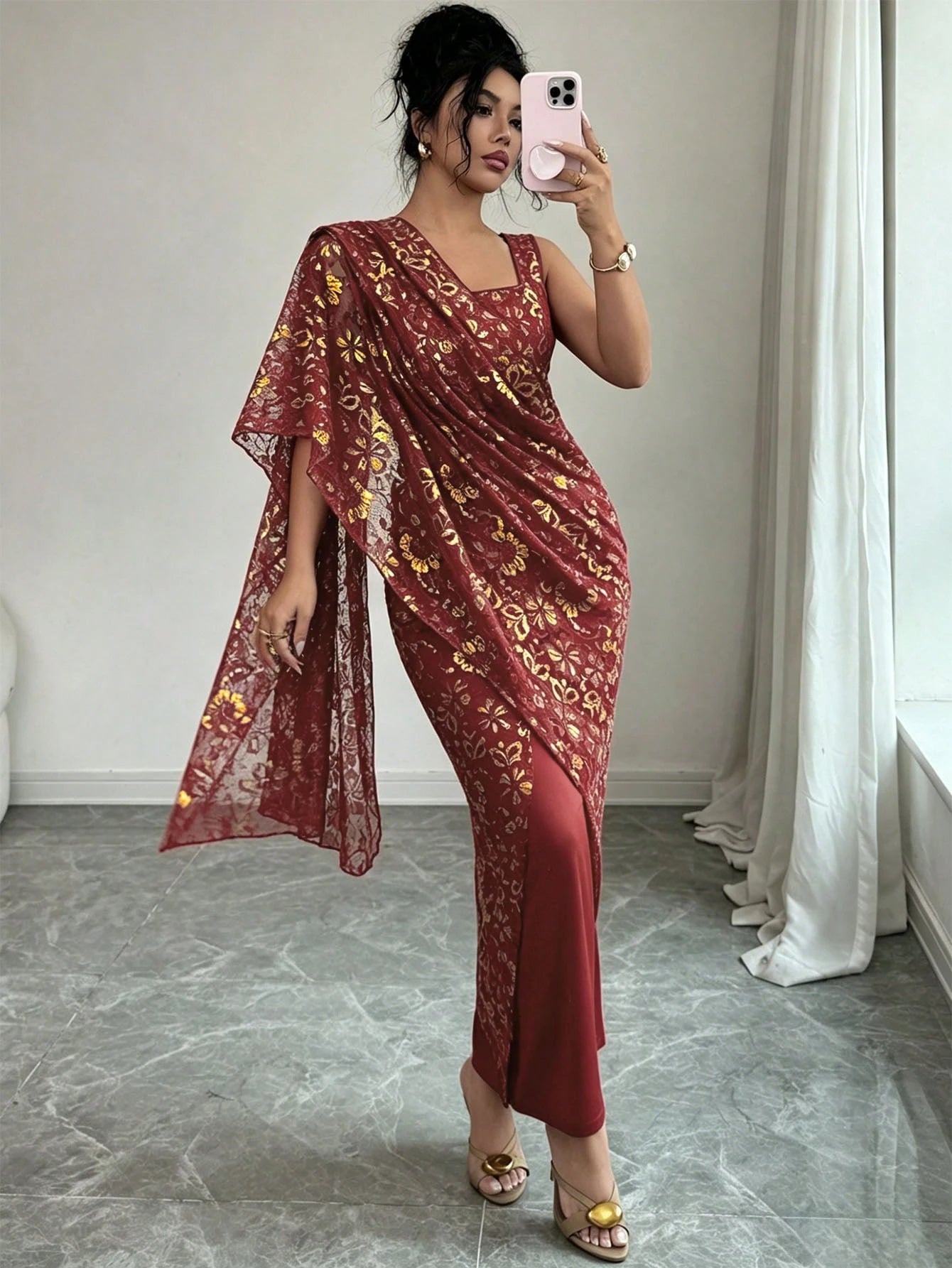 Rafferiza Women's Elegant Burgundy Lace Shawl Dress,Autumn Backless Bodycon Slip Dress For Wedding,Festivals,Casual Parties,Banquets,Daily Commute,Green Style