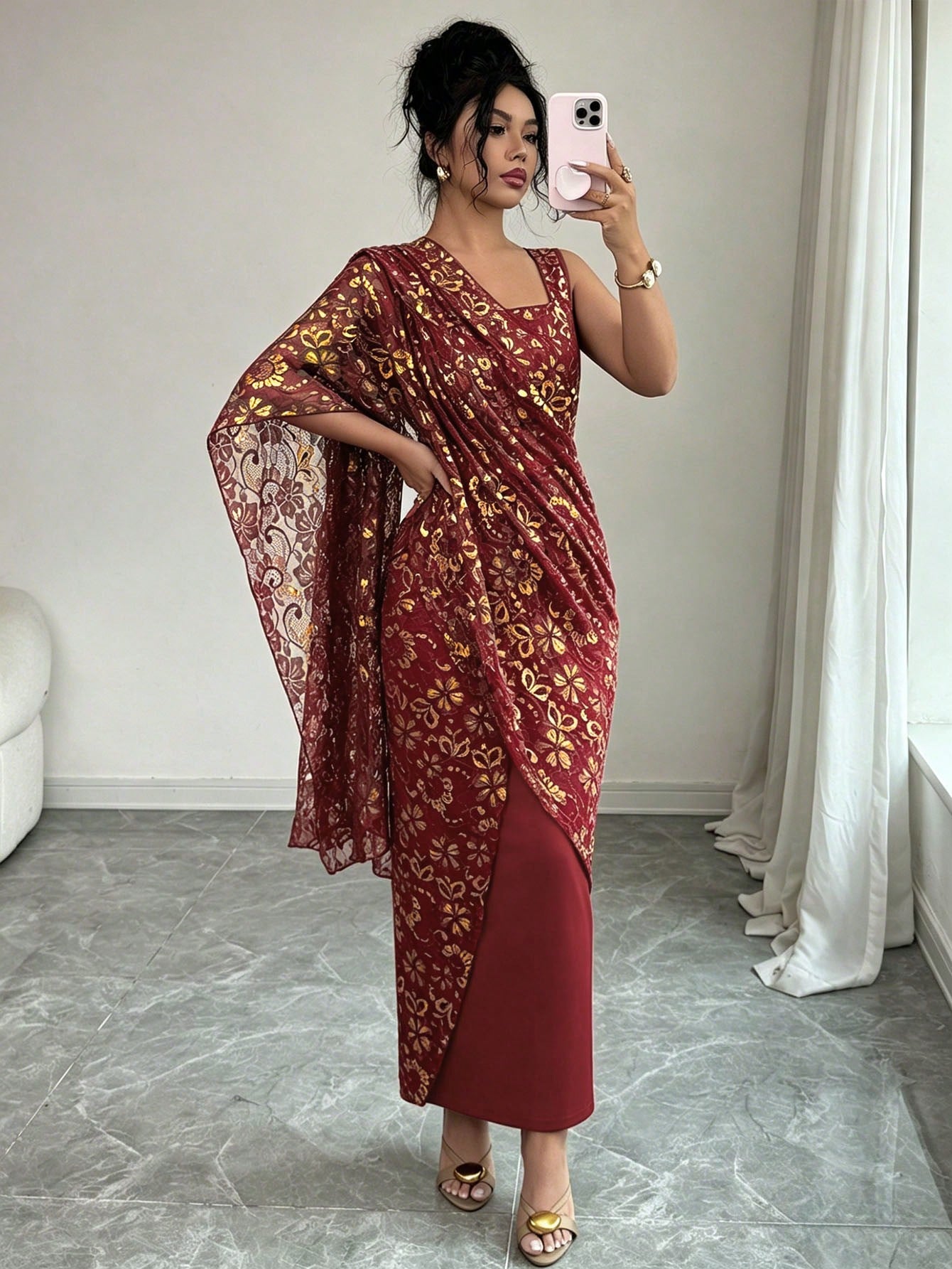 Rafferiza Women's Elegant Burgundy Lace Shawl Dress,Autumn Backless Bodycon Slip Dress For Wedding,Festivals,Casual Parties,Banquets,Daily Commute,Green Style