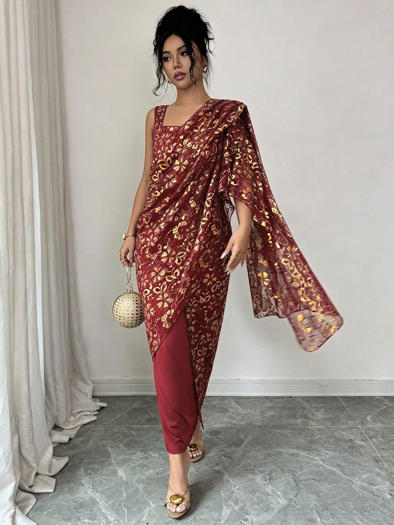 Rafferiza Women's Elegant Burgundy Lace Shawl Dress,Autumn Backless Bodycon Slip Dress For Wedding,Festivals,Casual Parties,Banquets,Daily Commute,Green Style