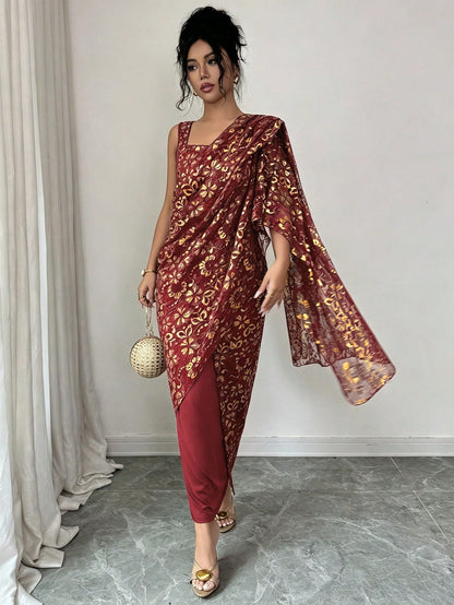 Rafferiza Women's Elegant Burgundy Lace Shawl Dress,Autumn Backless Bodycon Slip Dress For Wedding,Festivals,Casual Parties,Banquets,Daily Commute,Green Style