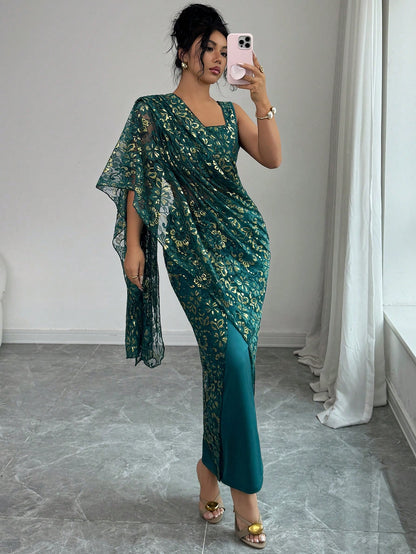 Rafferiza Women's Elegant Burgundy Lace Shawl Dress,Autumn Backless Bodycon Slip Dress For Wedding,Festivals,Casual Parties,Banquets,Daily Commute,Green Style