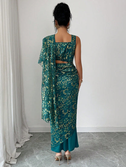 Rafferiza Women's Elegant Burgundy Lace Shawl Dress,Autumn Backless Bodycon Slip Dress For Wedding,Festivals,Casual Parties,Banquets,Daily Commute,Green Style