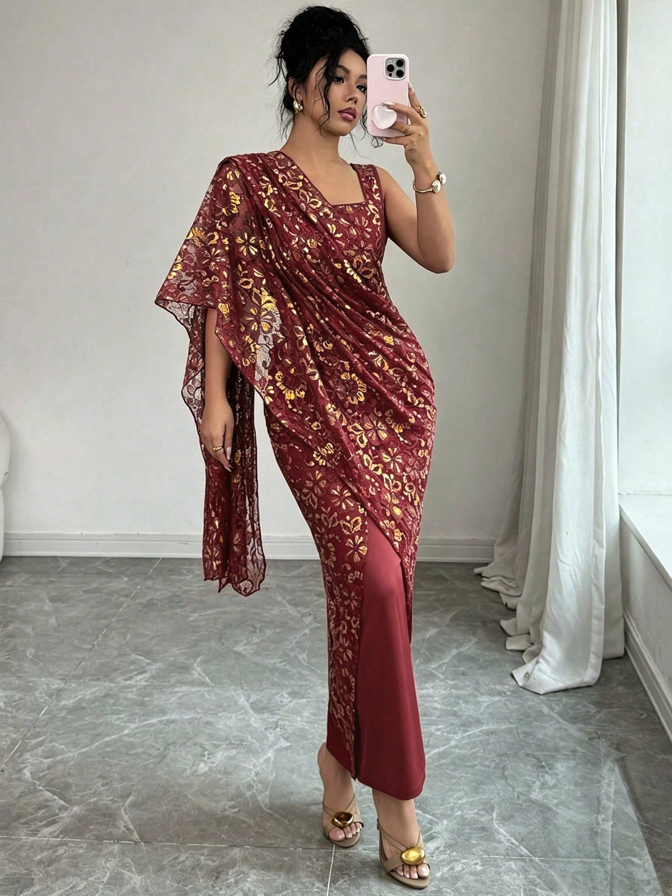 Rafferiza Women's Elegant Burgundy Lace Shawl Dress,Autumn Backless Bodycon Slip Dress For Wedding,Festivals,Casual Parties,Banquets,Daily Commute,Green Style