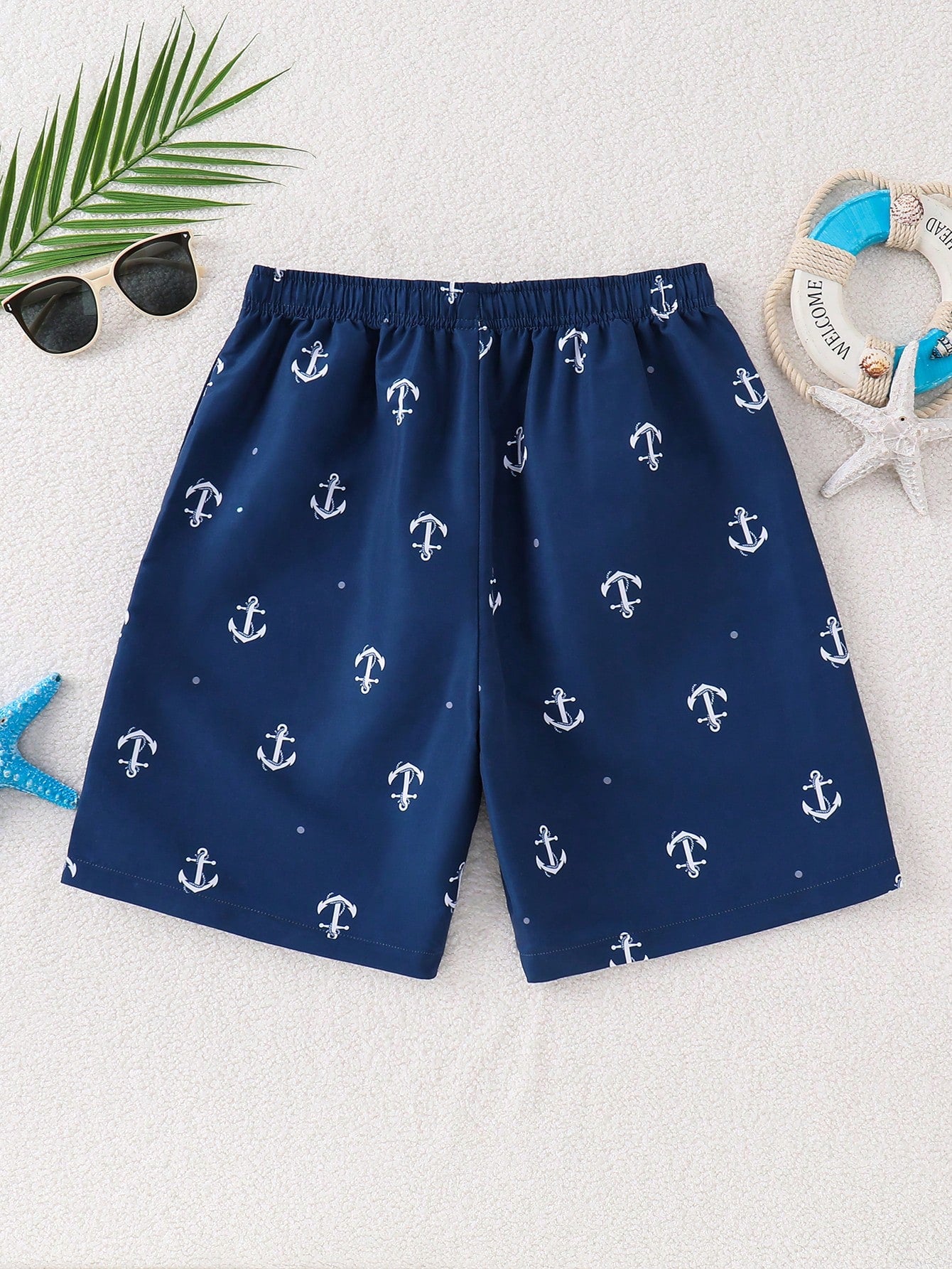 (Random 3 Pcs Send 1 Pcs ) Teen Boy Casual Minimalist Anchor Pattern Loose Swim Shorts, Suitable For Summer Vacation, Beach, Seaside, Swimming Pool
