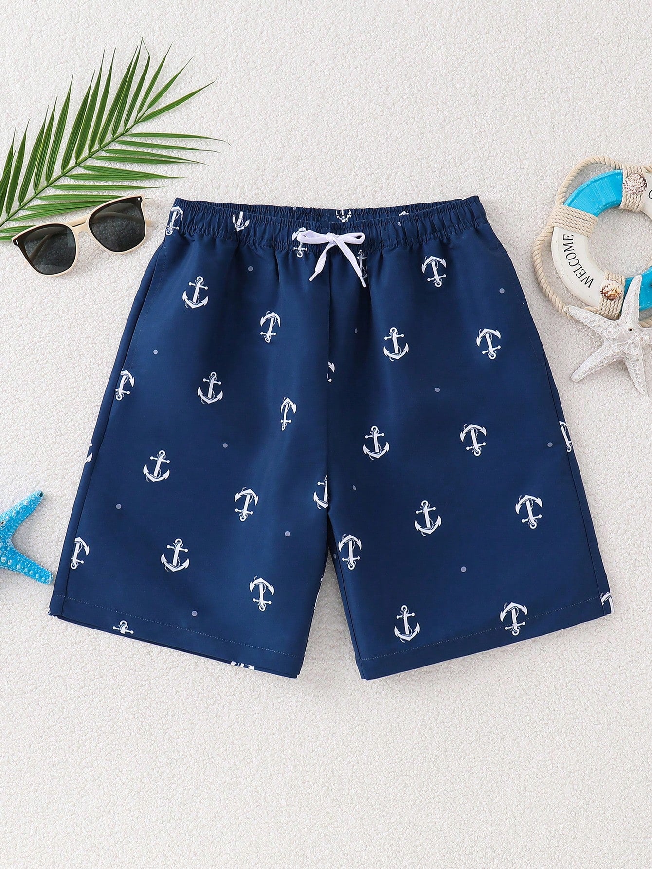 (Random 3 Pcs Send 1 Pcs ) Teen Boy Casual Minimalist Anchor Pattern Loose Swim Shorts, Suitable For Summer Vacation, Beach, Seaside, Swimming Pool