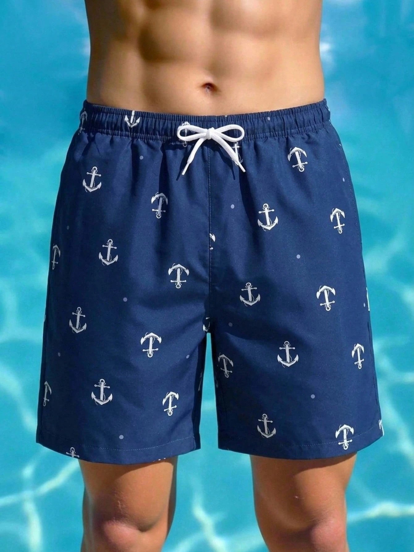 (Random 3 Pcs Send 1 Pcs ) Teen Boy Casual Minimalist Anchor Pattern Loose Swim Shorts, Suitable For Summer Vacation, Beach, Seaside, Swimming Pool
