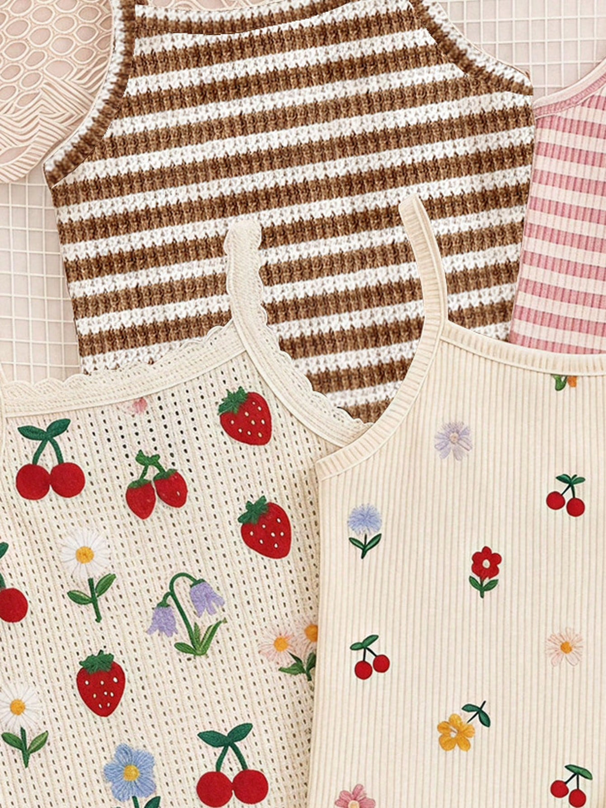 [Random 3pcs, Send 1pc] Vintage Cute Comfortable Brown Stripe Floral Series, Baby Girl Casual Romper For Spring/Summer, Easy Comfort, Chill