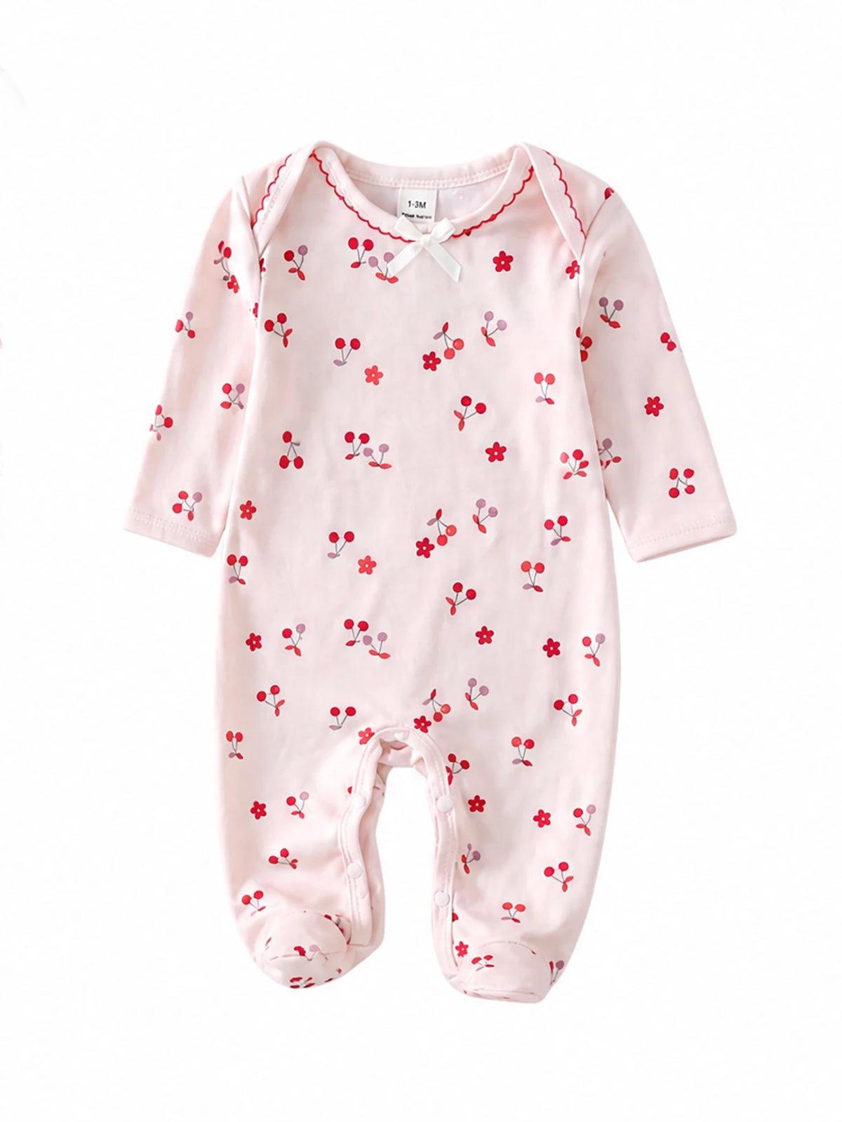 [Random 5 Sets, 1 Set Sent] Newborn 0-12 Months Home Jumpsuit, Mori Style Ditsy Floral With Chain Craft Contrast Color, Fresh Ins Style, Long Sleeve With Foot Cover, Snap Button Design, Easy To Put On